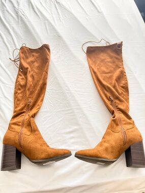 Mossimo Supply Co. Over-the-Knee Suede Boots in Cognac Brown